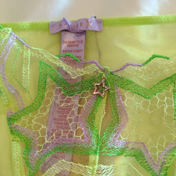 Savage X Fenty Neon Green Lace Thong - Picture 3 of 5